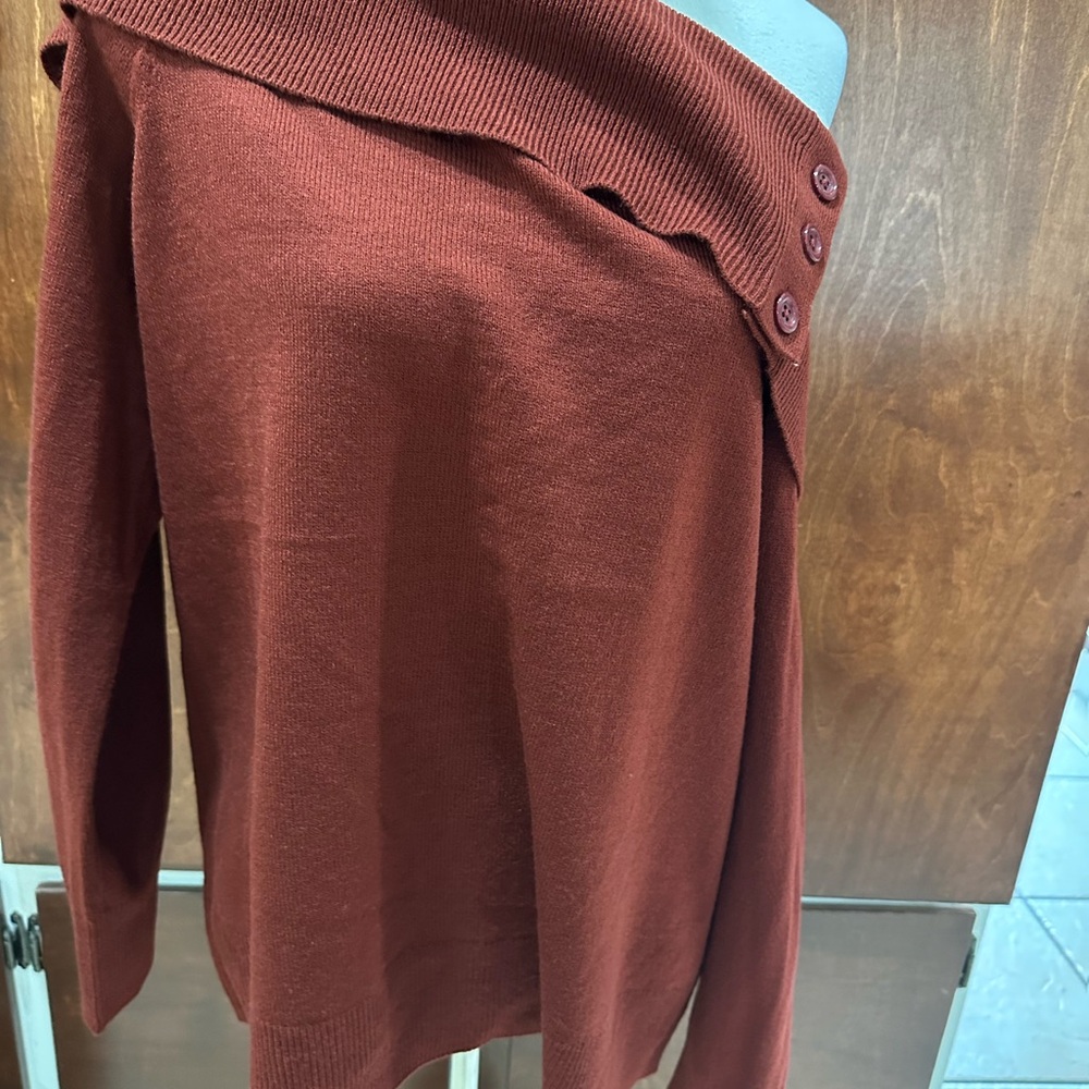 Elegant Off-Shoulder Rust Sweater
